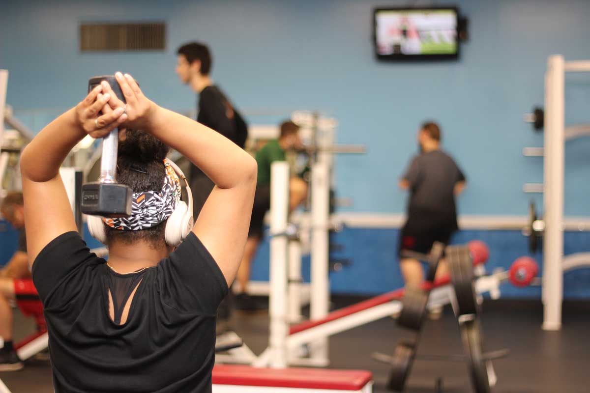 People working out in the Parkside Fitness weight room