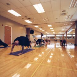 A group of people doing yoga at Parkside Fitness