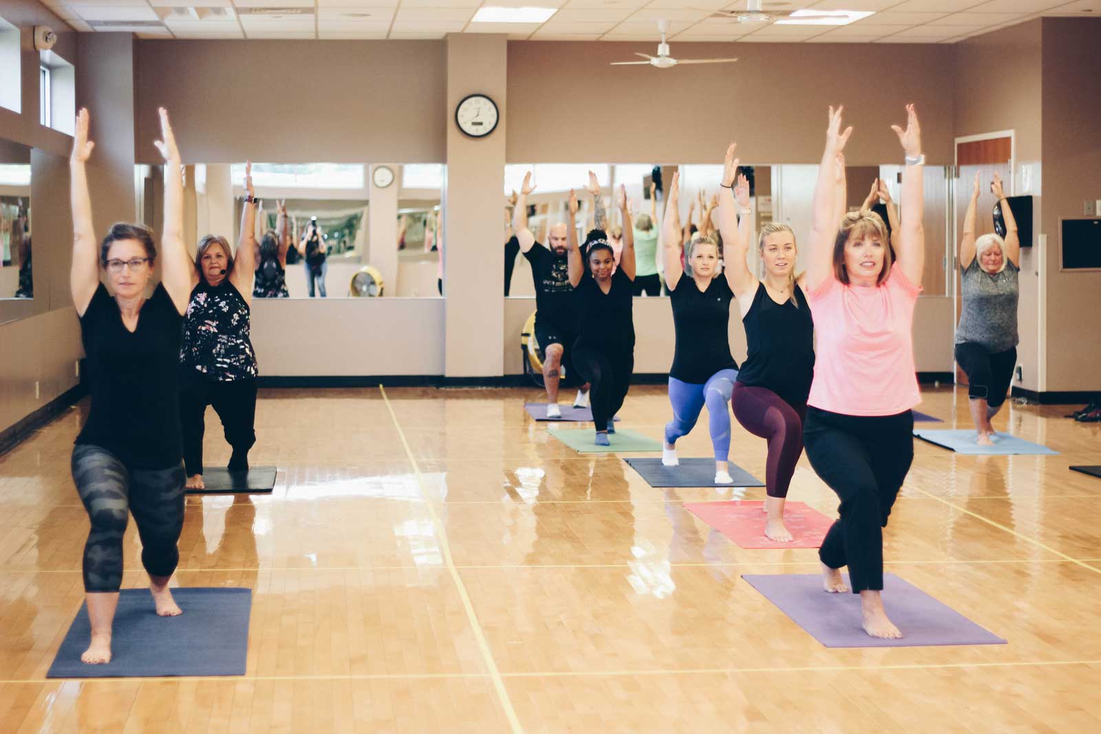 A group of people doing yoga at Parkside Fitness